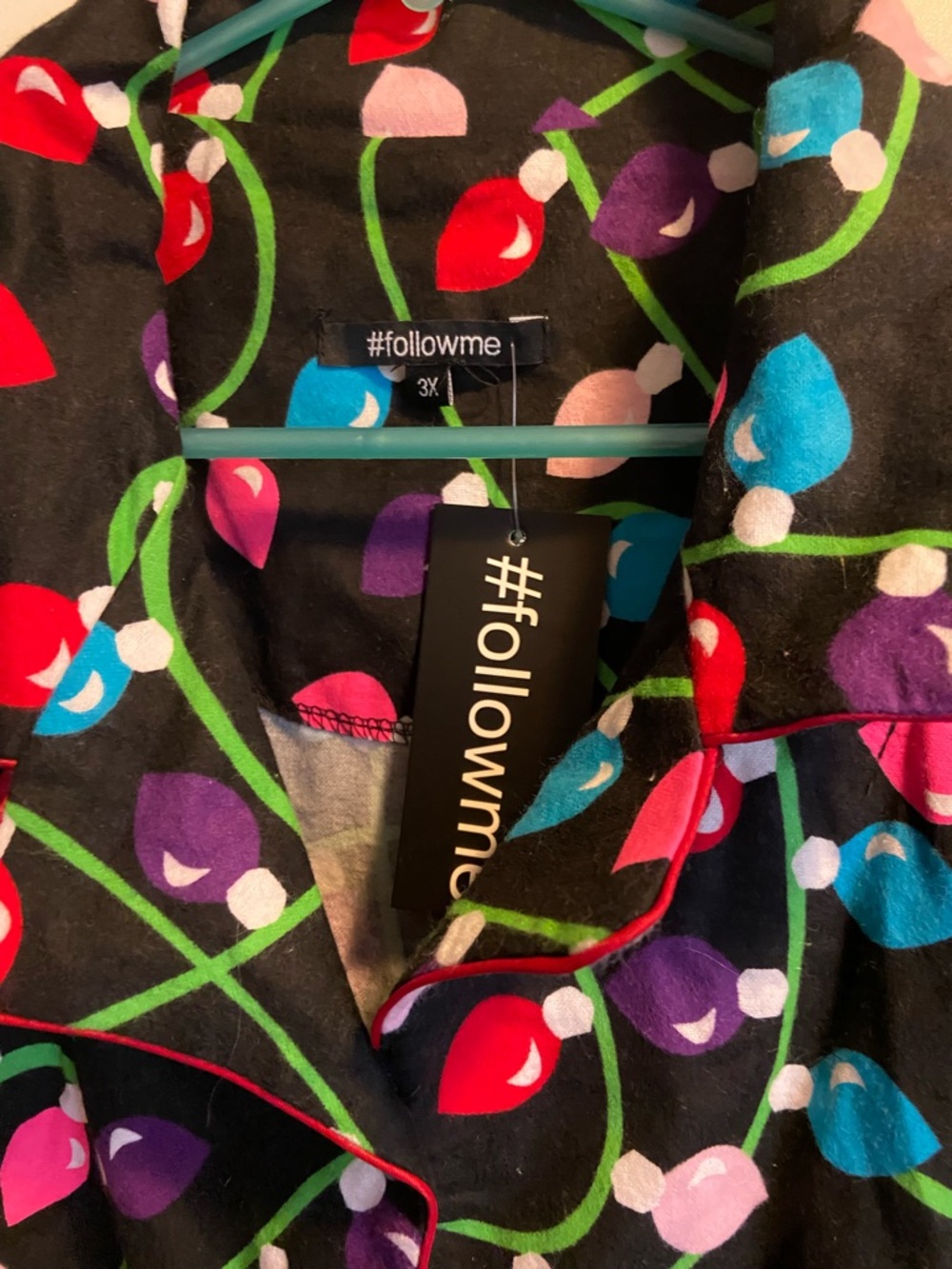 #followme Black Floral Print flannel pj set